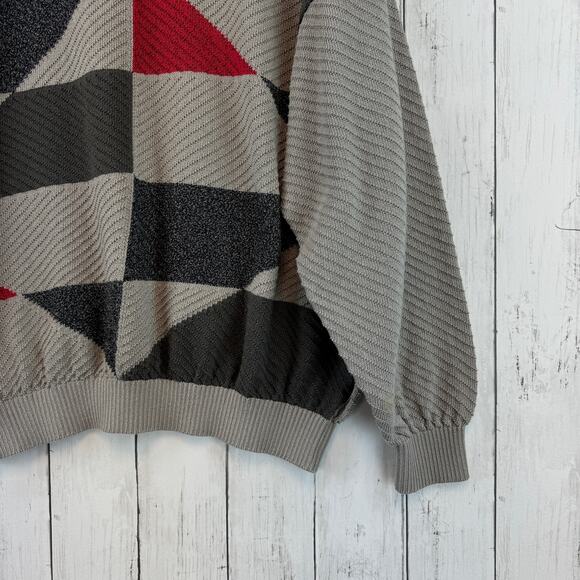 VTG St. Croix Knits Taupe/Black/Red Abstract Grandpa Crewneck Sweater Size Large - Picture 4 of 13